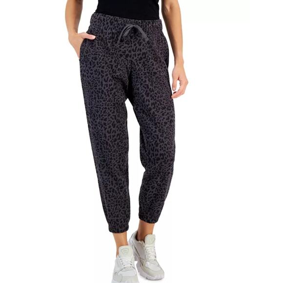 IDEOLOGY Women's Fleece Cheetah-Print Jogger Pants XXL Black Drawstring NWT - Picture 1 of 12